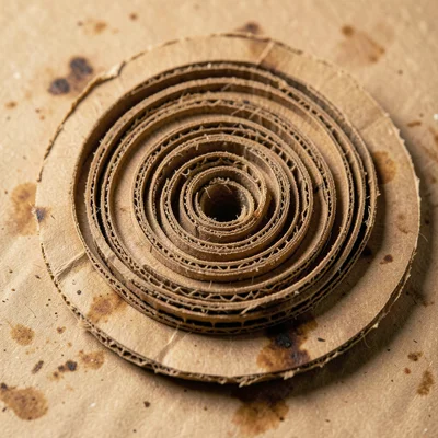 Cardboard shipping tube end cap, concentric spiral of rolled kraft paper forming