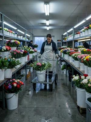 Market Worker Pushing Cart Pre-Dawn