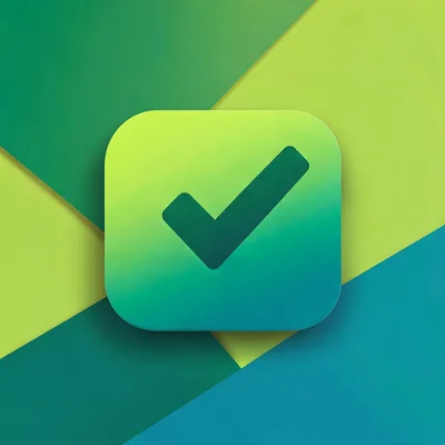 Saturated app icon hero of a stylized abstract checkmark glyph centered on a viv