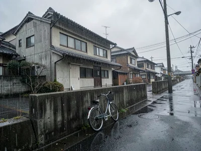 Rainy street bicycle grey