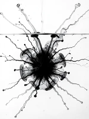 Black ink spreading like diploma calligraphy on wet paper, elegant flow