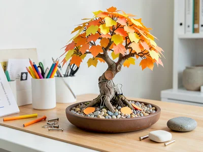Autumn Office Bonsai — Orange Post-it Fall Foliage