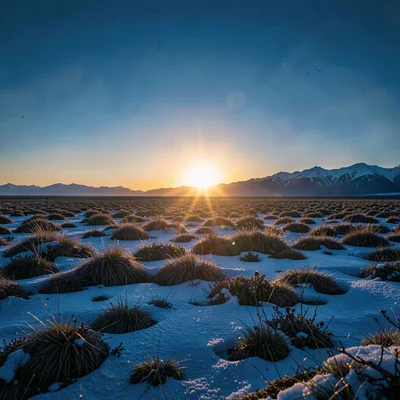 Photograph with Alaskan Arctic sensibility, Midnight sun low on horizon, the gol