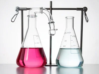 Two Flasks Glass Elbow Tube Pink Clear