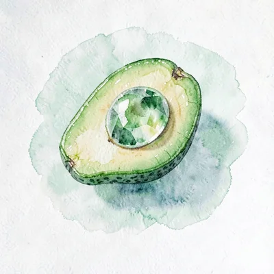 Polished peridot lowpoly avocado halved with a glassy pit and crisp green intern