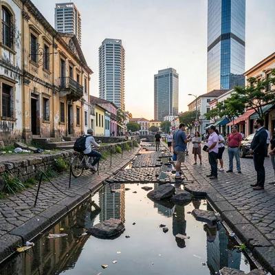 Casco Viejo restoration meeting modern Panama City, Cobblestone street in Casco 