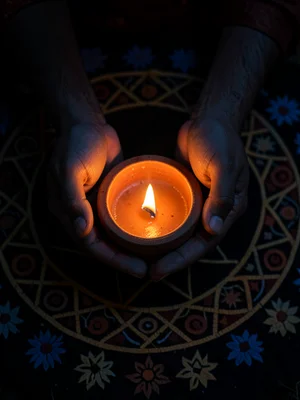 Hands Cupped Around Single Flame