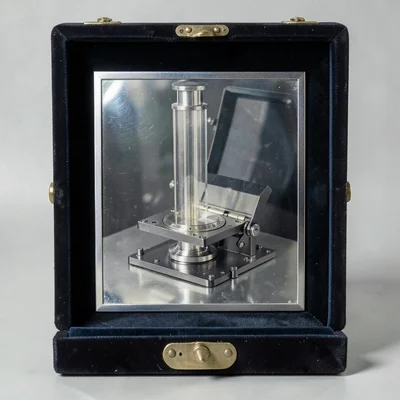 An electron microscope column with its sample chamber open revealing the specime
