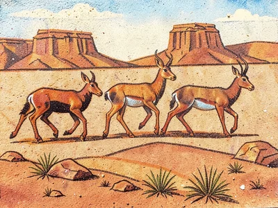 Antelope herd running across mesa