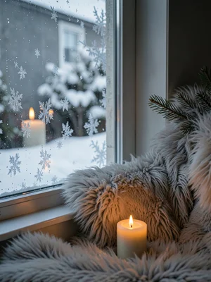 Frost on Window with Candle Glow