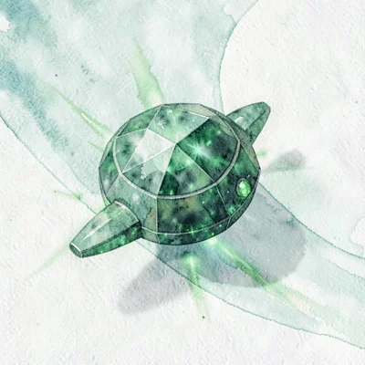 Petite peridot lowpoly hover-pod with a rounded faceted body and short fins thro