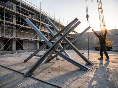 Crossed Beams Freeze — Steel I-Beam Stack