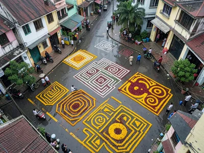 Multiple kolam patterns from above