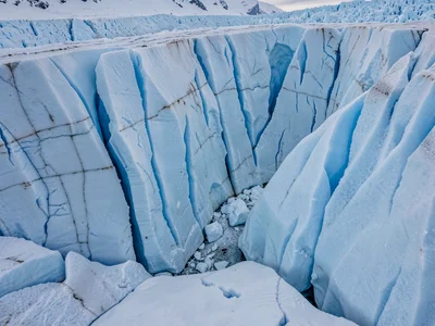 Flow folding visible in ice structure