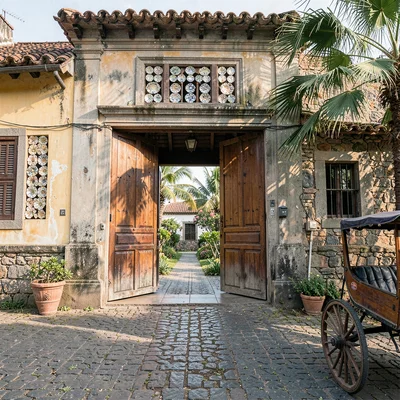 Vigan colonial heritage, Spanish-Filipino fusion, wide colonial doorway with woo