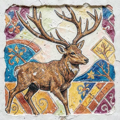 Sgraffito stag profile