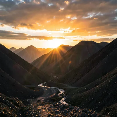 Sunrise over mountains that are actually coal ash piles