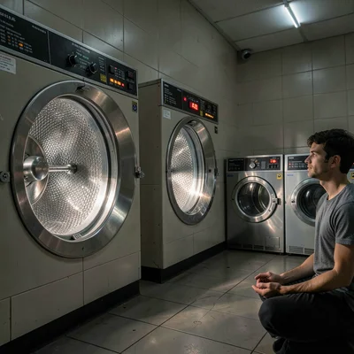 The meditation of watching the spin cycle through a drum window