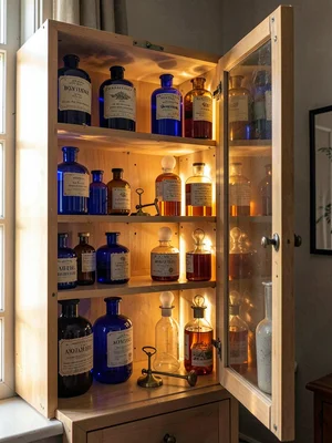 Apothecary Cabinet Cobalt Amber Floor View