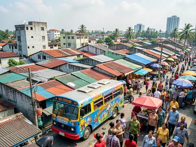 Rooftop view of colorful informal housing