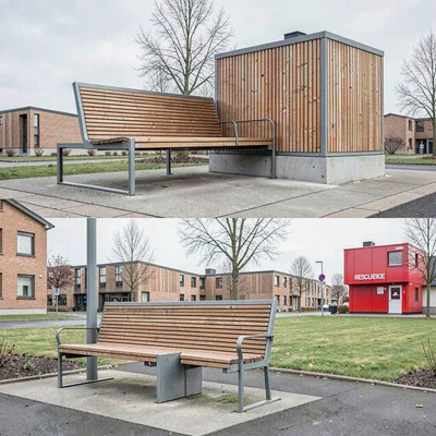 Danish design infrastructure, hygge mechanics, Public bench design with integrat