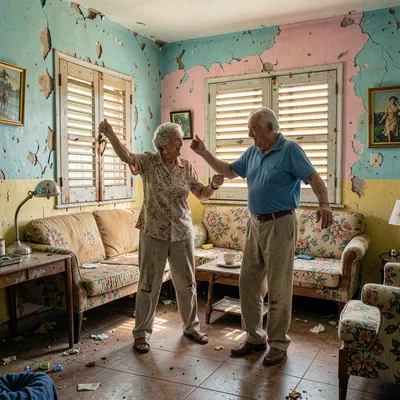 Havana preserved decay, improvised maintenance beauty, Elderly couple dancing in