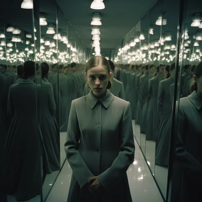 Photo Amidst a crowded party a woman holds a mirror r
