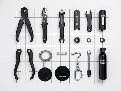 Cycling repair kit: tire levers, patch kit, multi-tool, chain link, CO2 cartridg