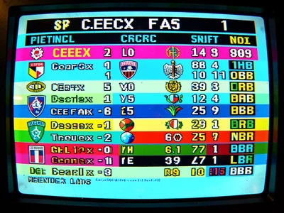 Sports scores for esports displayed as Ceefax results page, team logos pixelated