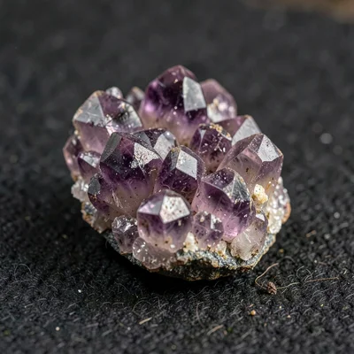 mineral-style macro of a raw amethyst cluster on dark felt