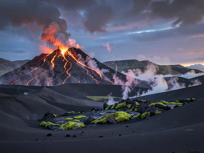 Volcanic otherworldly light in Iceland, the black sand desert of the interior hi