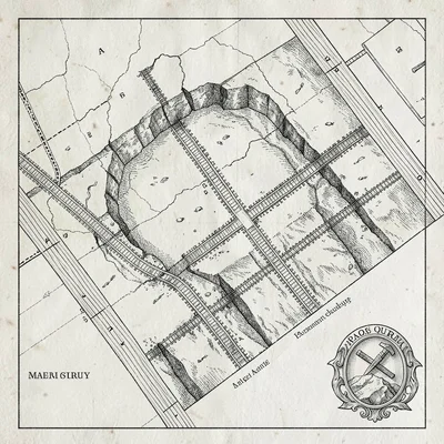 An archaeological ancient-quarry survey map with cut-stone scars, transport-trac