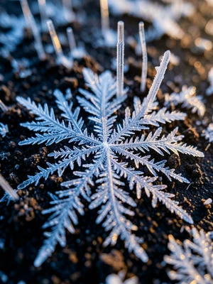 Ice needles growing upward from frozen soil, thin transparent columns