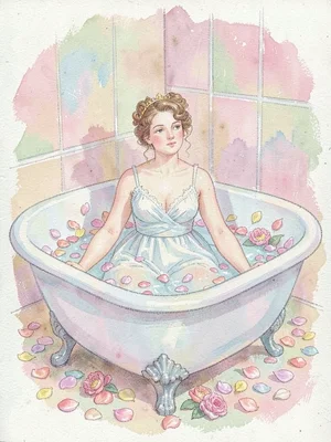 Woman in bath with flower petals