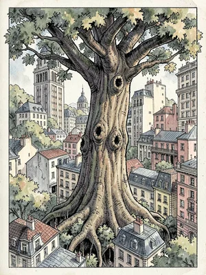 Giant tree in vertical city
