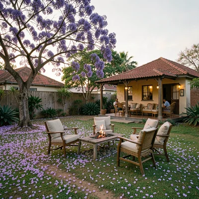 Jacaranda season purple light in suburban Harare, Zimbabwe, Emerald Hill garden 