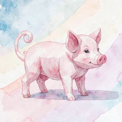 Solid rose-quartz lowpoly piglet standing with curled tail and thick pink intern