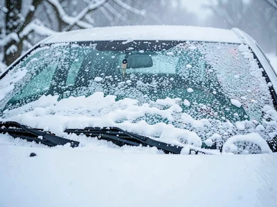 Dusting on car windshield, pattern of accumulation starting, keys coming out