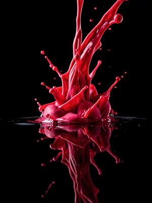 Ink drop expanding in water, fractal tendrils, deep crimson in clear liquid, mac