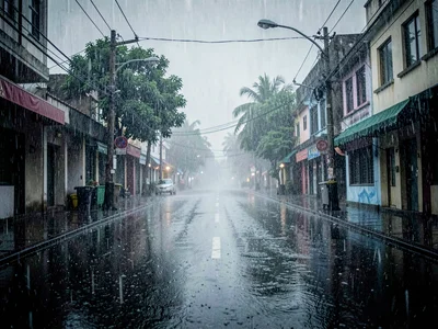 Empty street heavy monsoon