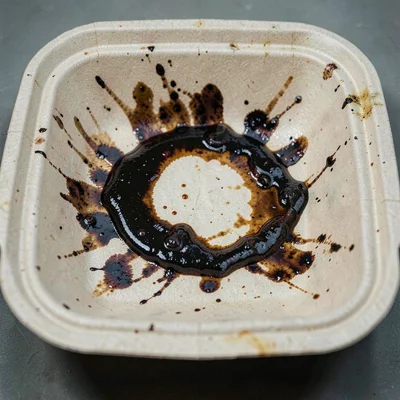 Grease stain on cardboard takeout container as abstract form