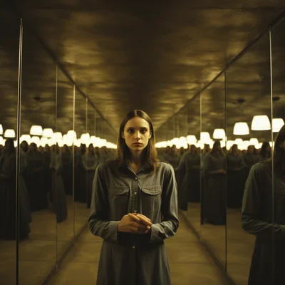 Photo Amidst a crowded party a woman holds a mirror r