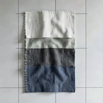 Vertical stack of three textile plates climbing the frame, gutter ticks