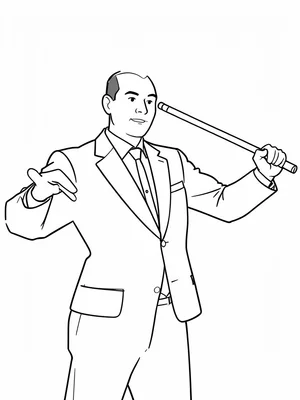 Conductor mid-gesture, baton extended, authority expressed only as outline