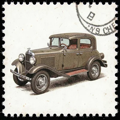 Postage stamp illustration, Vintage car classic design , tiny perfect compositio