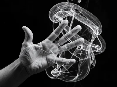 Air current patterns around moving hand visible