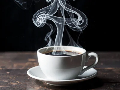 Heat rising from coffee cup showing turbulent plume structure