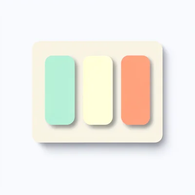 small abstract chart with three vertical bars in mint, butter, and coral on a so