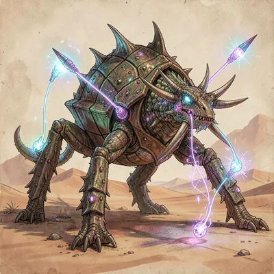 Fantasy creature illustration, a six-legged predator with bioluminescent lures a