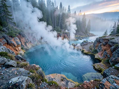 Hot creek steam in cold morning air